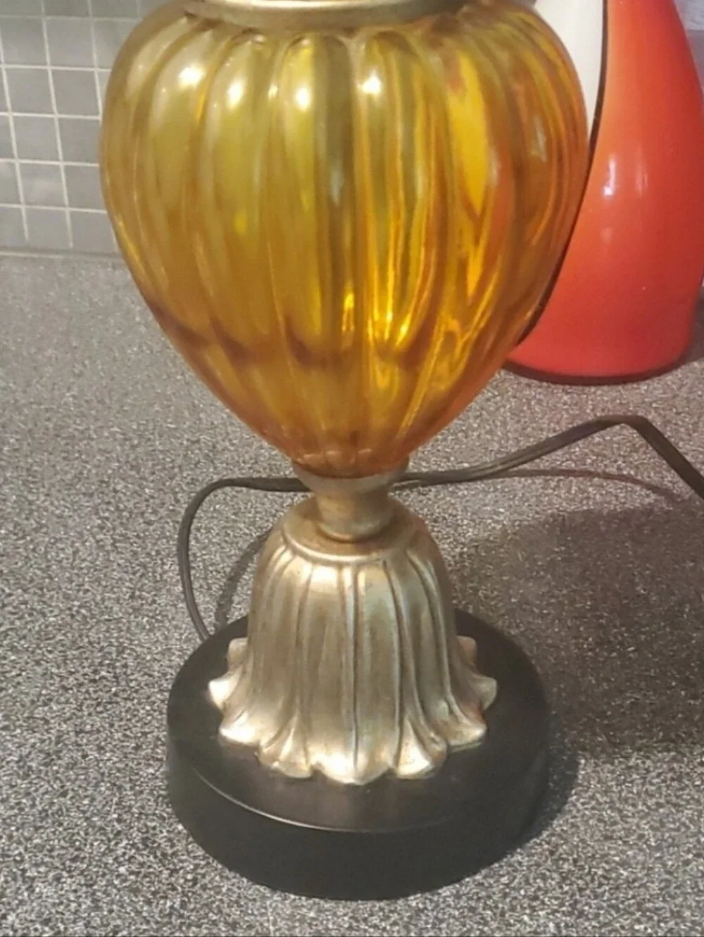 Vintage Amber Glass Table Lamp